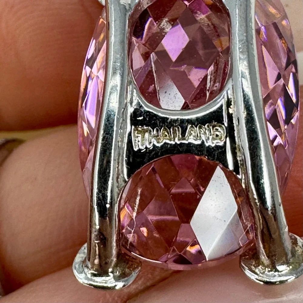 Sterling Silver Necklace with Bold Pink Oval Faceted CZ Gemstone Pendant 18